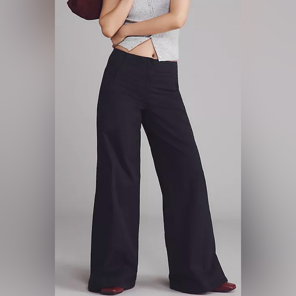 Maeve Scallop Black Wide-Leg Pants